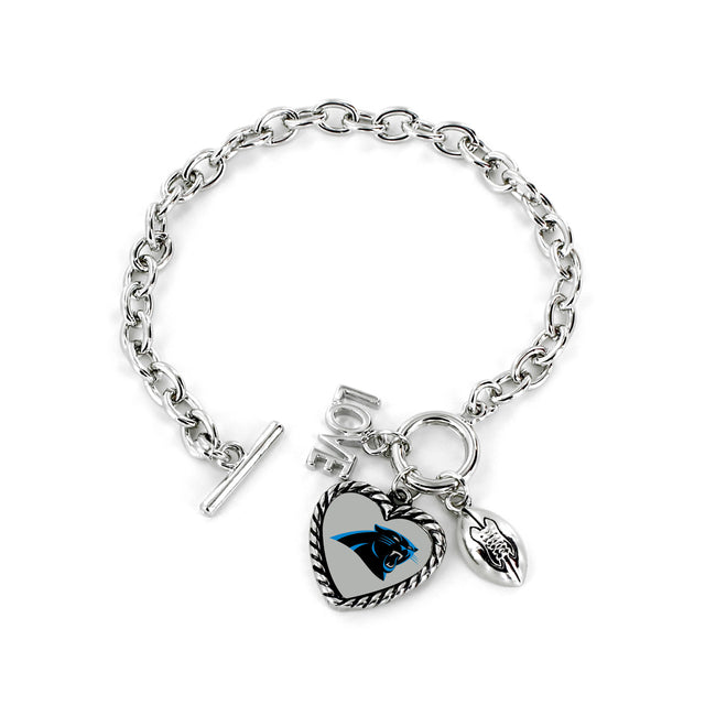 Pulsera con dijes de Carolina Panthers con el mensaje "Amo el fútbol"