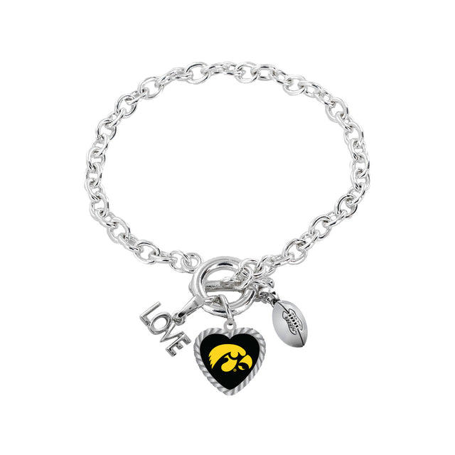 Pulsera con dijes de Iowa Hawkeyes con el mensaje "Me encanta el fútbol"