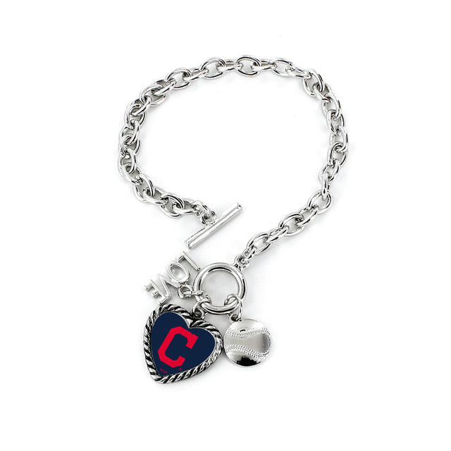 Pulsera de los Indios de Cleveland con dijes deportivos y amor por el béisbol