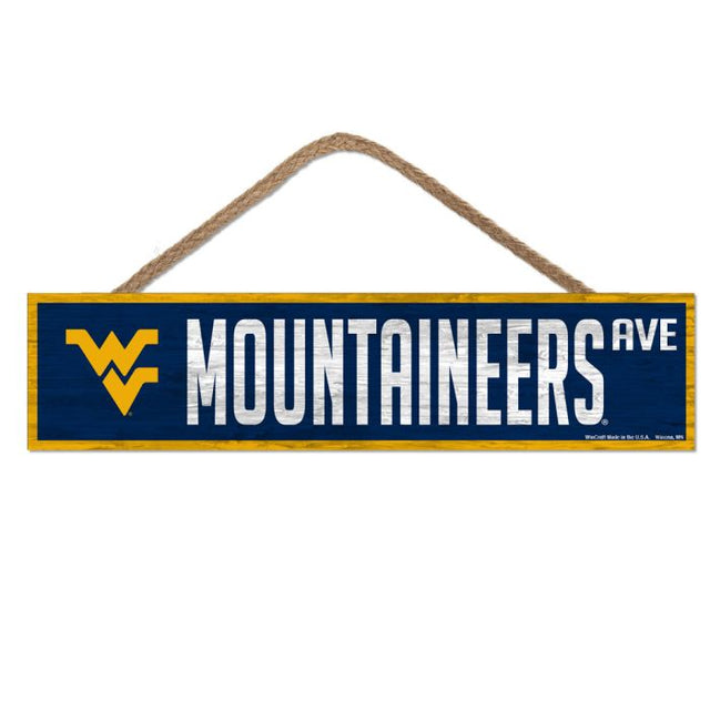 West Virginia Mountaineers ROPE Wood Sign-with Rope 4" x 17"