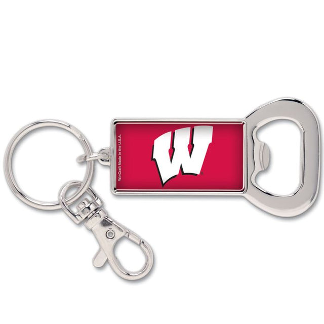 Llavero con abrebotellas rectangular de Wisconsin Badgers