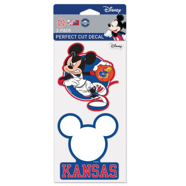 Juego de dos calcomanías de corte perfecto de baloncesto de Mickey Mouse de Kansas Jayhawks/Disney de 4" x 4"