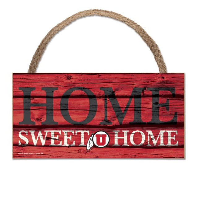 Utah Utes HOME SWEET HOME Wood Sign w/Rope 5" x 10"