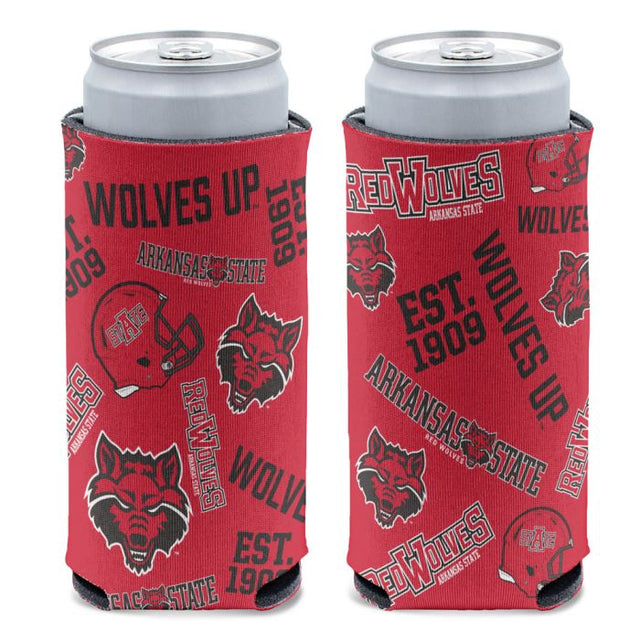 Enfriador de latas delgado de 12 oz con estampado SCATTERPRINT de Arkansas State Red Wolves