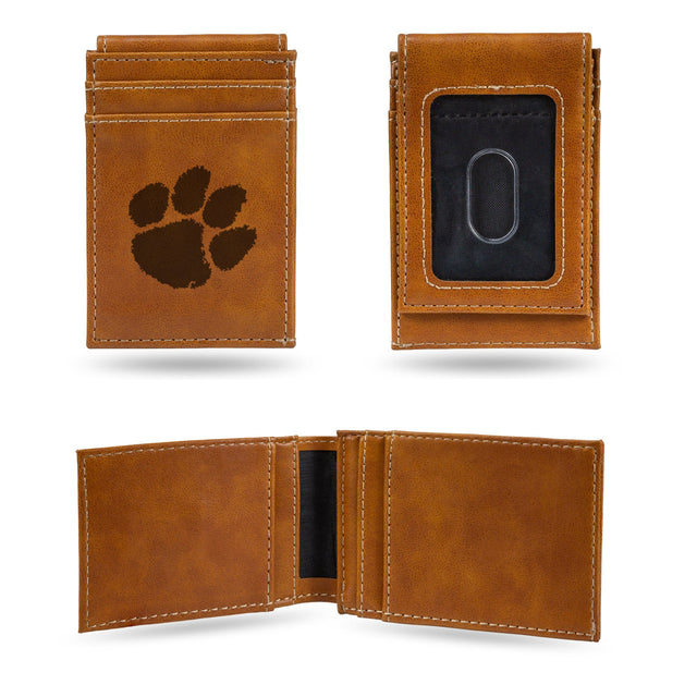 Billetera de los Clemson Tigers con bolsillo frontal grabado con láser