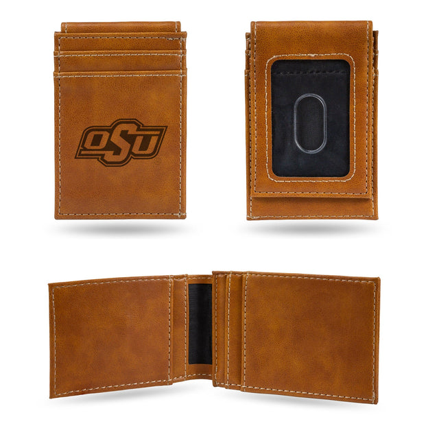 Billetera de los Oklahoma State Cowboys con bolsillo frontal grabado con láser