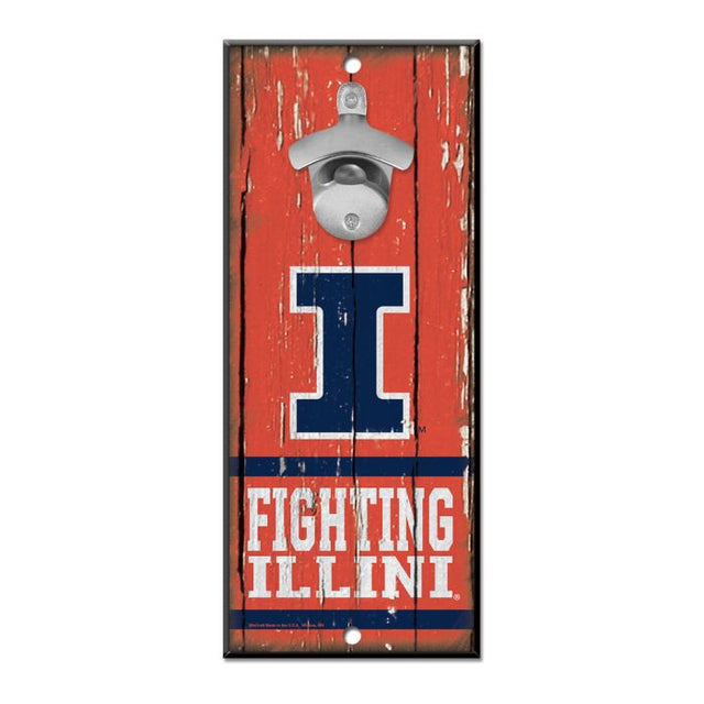 Illinois Fighting Illini Bottle Opener Sign 5x11