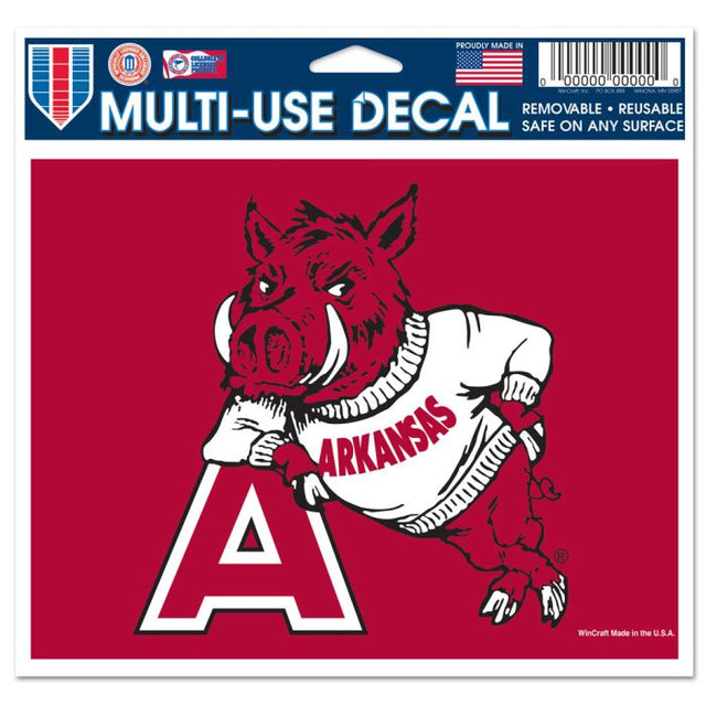 Calcomanía multiusos de Arkansas Razorbacks, fondo transparente, 5" x 6"