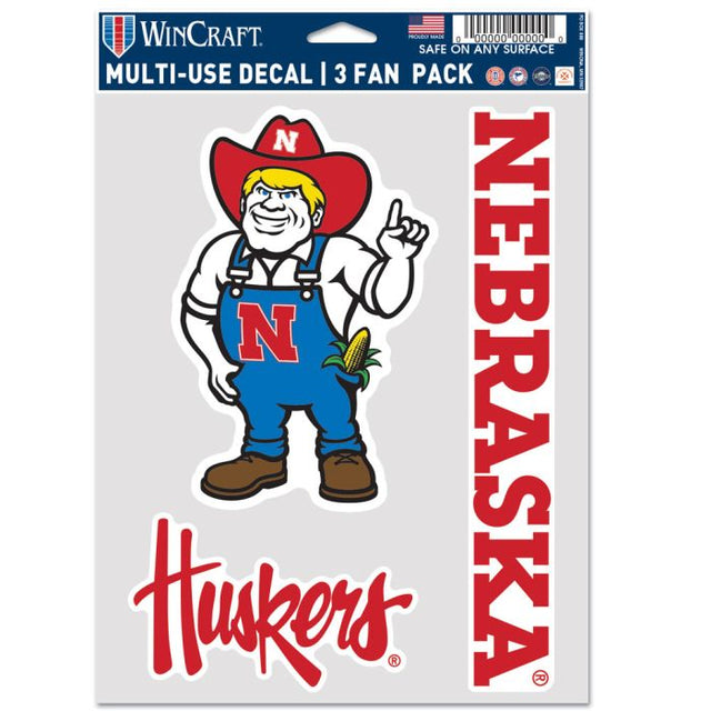 Paquete de 3 abanicos multiusos con la mascota de Nebraska de los Nebraska Cornhuskers