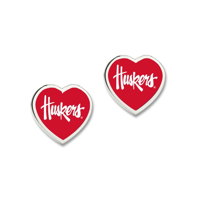 Pendientes de los Nebraska Cornhuskers con corazón en 3D