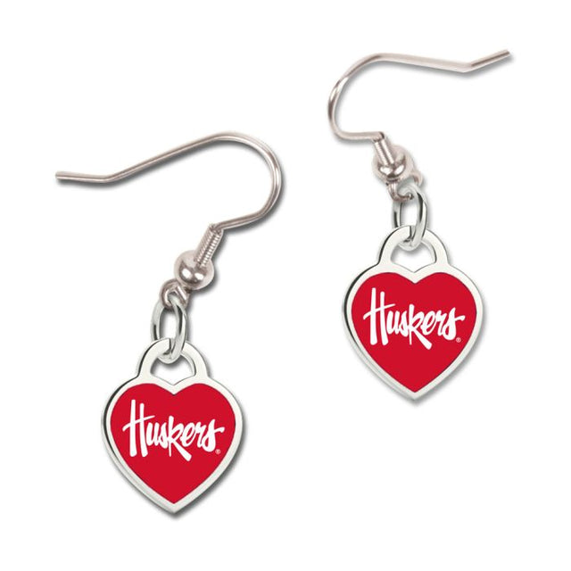 Pendientes de los Nebraska Cornhuskers con corazón en 3D