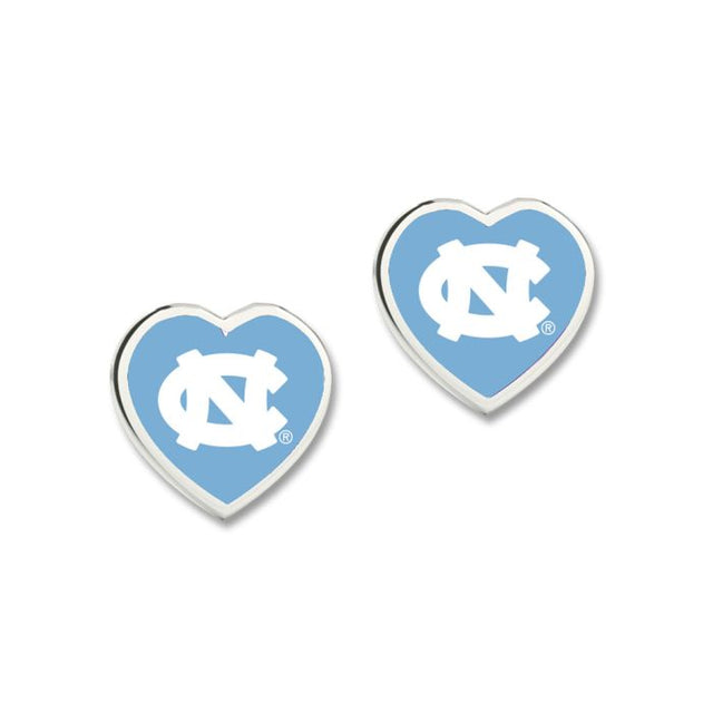 Pendientes de los Tar Heels de Carolina del Norte con corazón en 3D