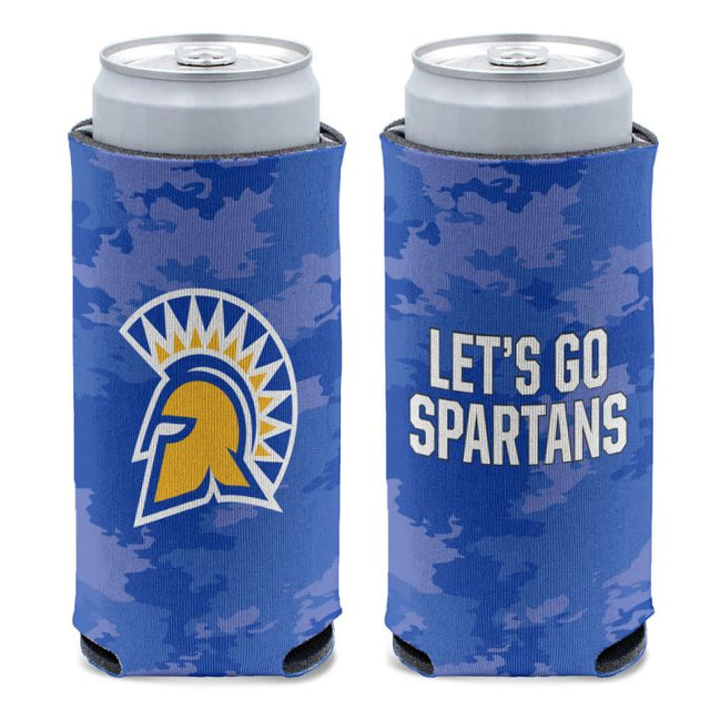 Enfriador de latas delgado de 12 oz con el logo de camuflaje del equipo Spartans de San Jose State