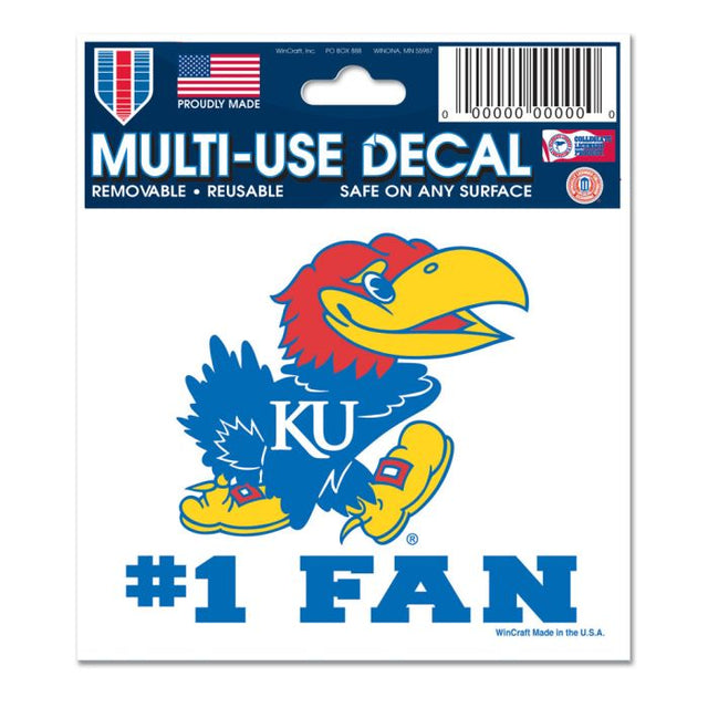 Calcomanía multiusos para fanáticos del equipo n.° 1 de Kansas Jayhawks, 3 x 4 pulgadas