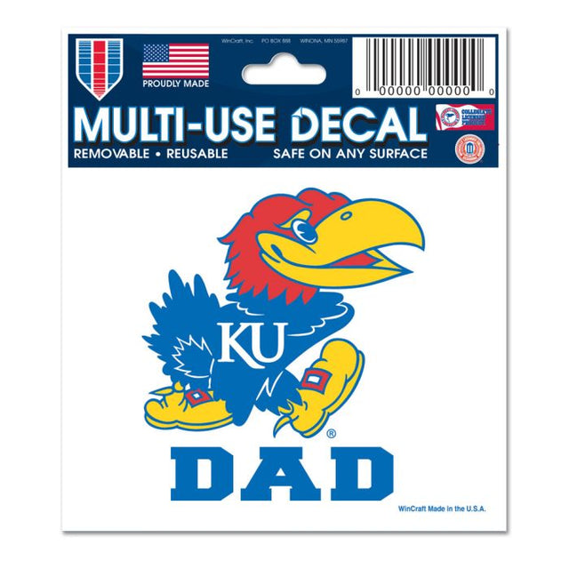 Calcomanía multiusos para papá de Kansas Jayhawks, 3" x 4"