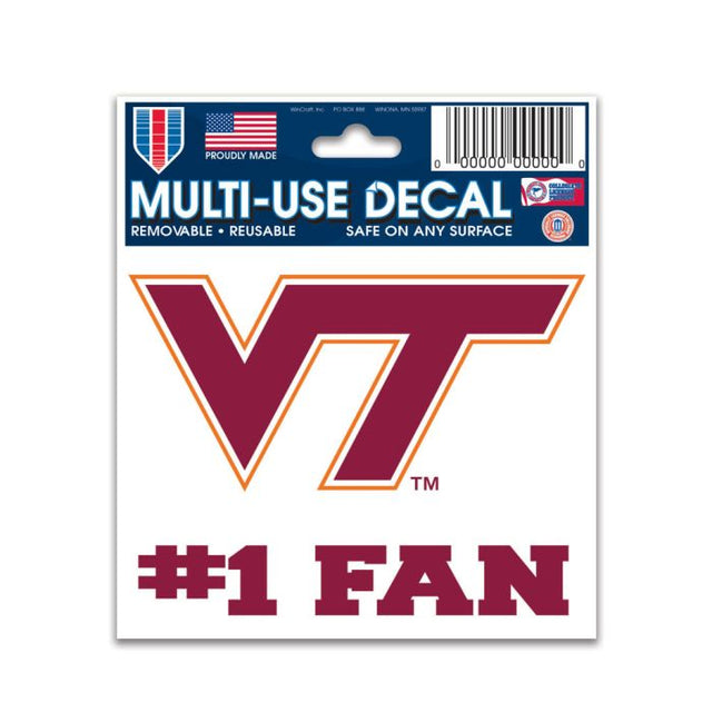 Calcomanía multiusos para fanáticos del equipo Virginia Tech Hokies n.° 1 de 3" x 4"