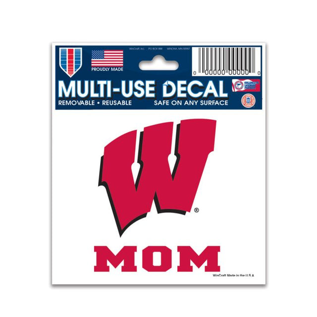 Calcomanía multiusos de Wisconsin Badgers Mom de 3" x 4"