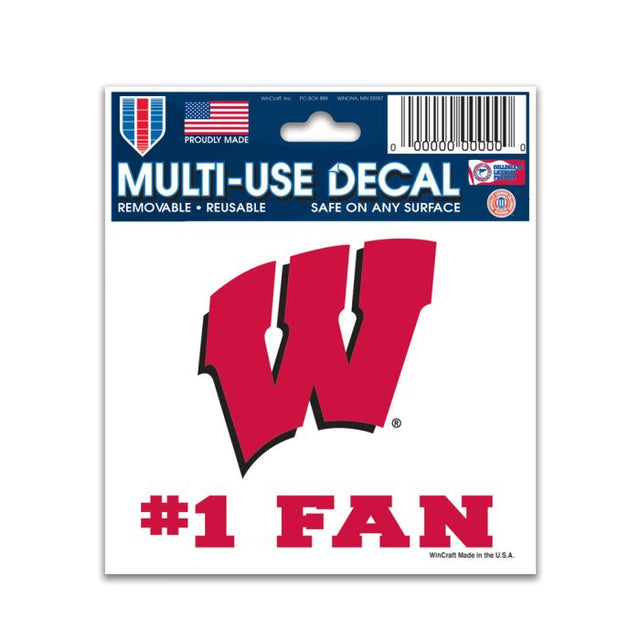 Calcomanía multiusos para fanáticos del equipo n.° 1 de Wisconsin Badgers, 3" x 4"