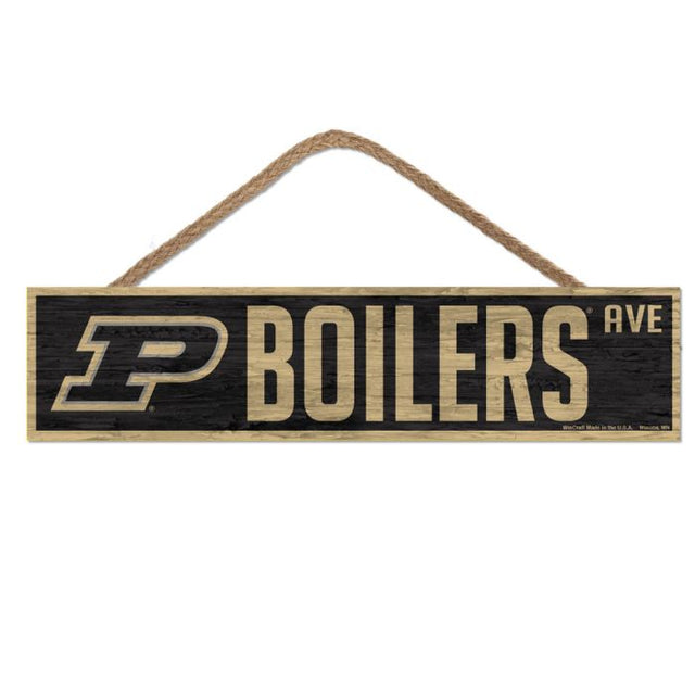 Letrero de madera de Purdue Boilermakers con cuerda de 4" x 17"