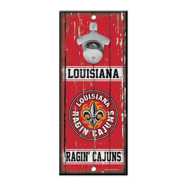 Luisiana - Letrero con abrebotellas de Lafayette Ragin Cajuns de 5 x 11 pulgadas