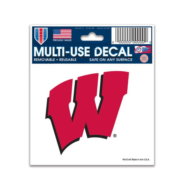 Wisconsin Badgers - Calcomanía multiusos "W" de 3" x 4"