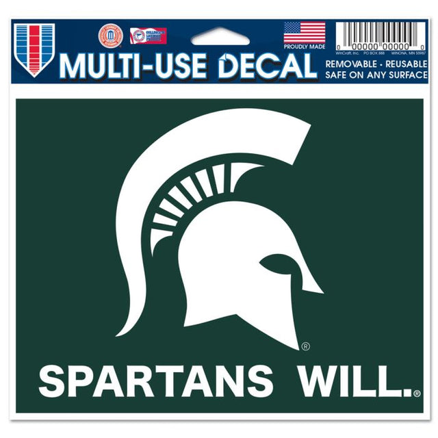 Michigan State Spartans SPARTANS WILL. Multi-Use Decal -Clear Bckrgd 5" x 6"