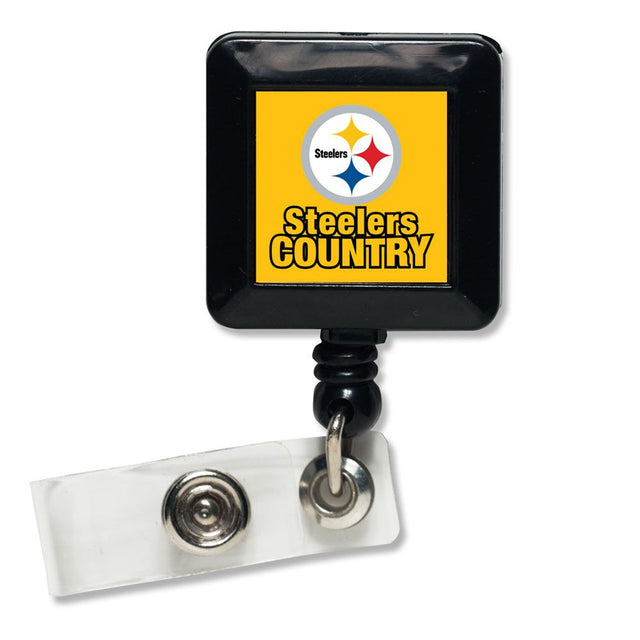 Porta credencial retráctil de los Pittsburgh Steelers con diseño cuadrado