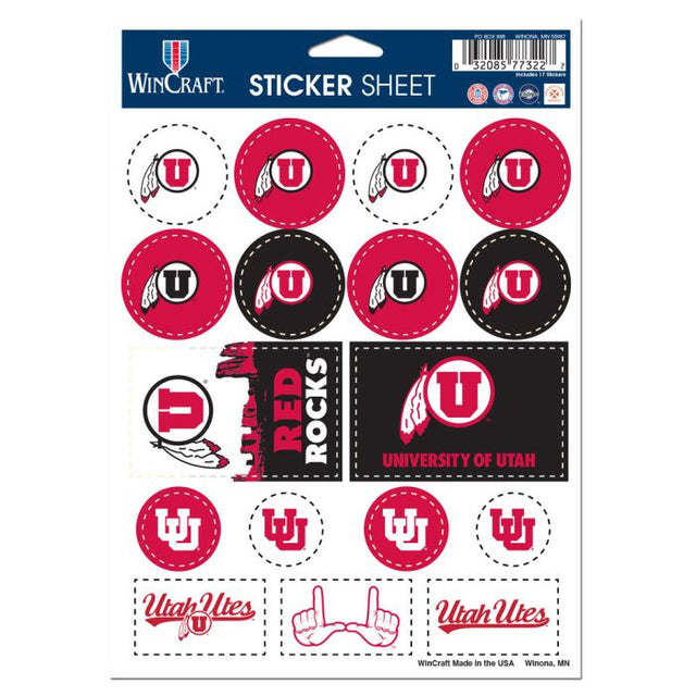 Utah Utes Vinyl Sticker Sheet 5" x 7"