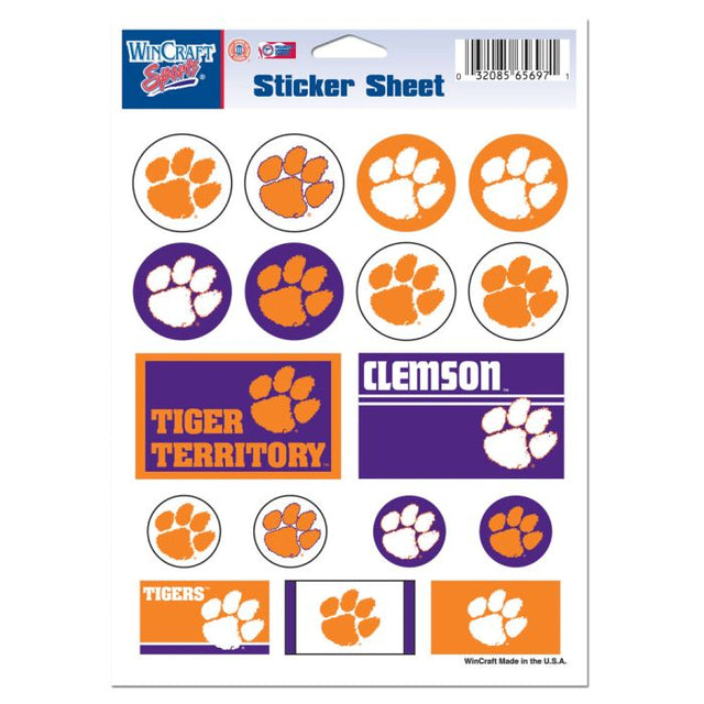 Hoja de calcomanías de vinilo de los Clemson Tigers de 5" x 7"