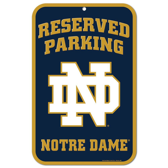 Letrero de estacionamiento reservado de Notre Dame Fighting Irish de 11 x 17"