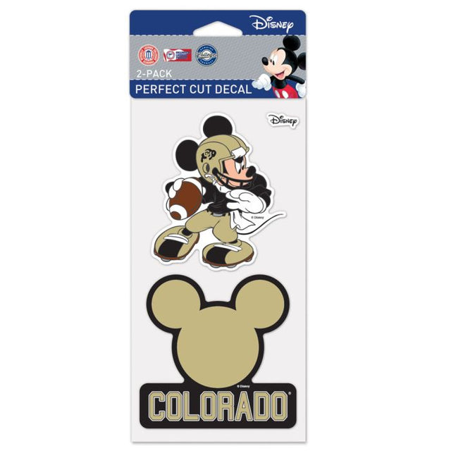 Calcomanías de corte perfecto de Mickey Mouse y el equipo de fútbol americano de Colorado Buffaloes de Disney, juego de dos, de 4 x 4 pulgadas