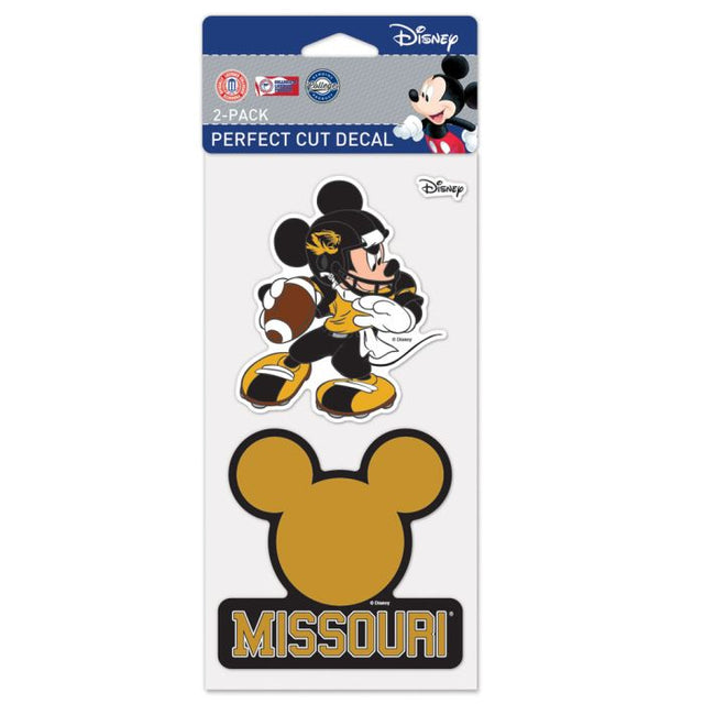 Juego de dos calcomanías de corte perfecto de MICKEY MOUSE FOOTBALL de Missouri Tigers/Disney de 4" x 4"