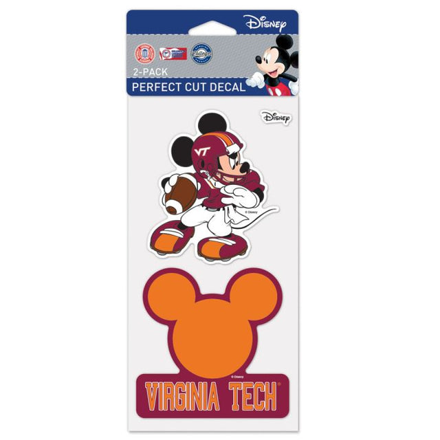 Virginia Tech Hokies / Disney MICKEY MOUSE FOOTBALL Calcomanía de corte perfecto Juego de dos 4" x 4"