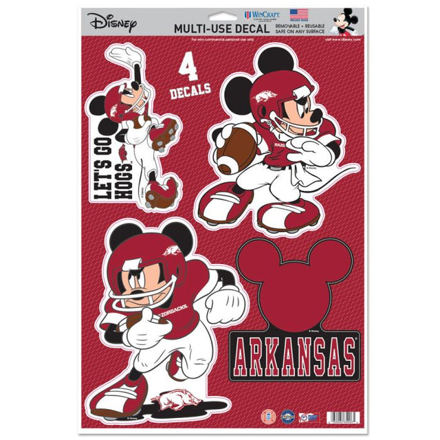 Calcomanía multiusos de fútbol americano de Mickey Mouse de Disney y Arkansas Razorbacks, 11" x 17"