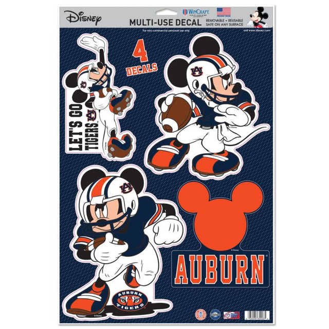 Calcomanía multiusos de fútbol americano de Mickey Mouse de Disney y Auburn Tigers, 11" x 17"