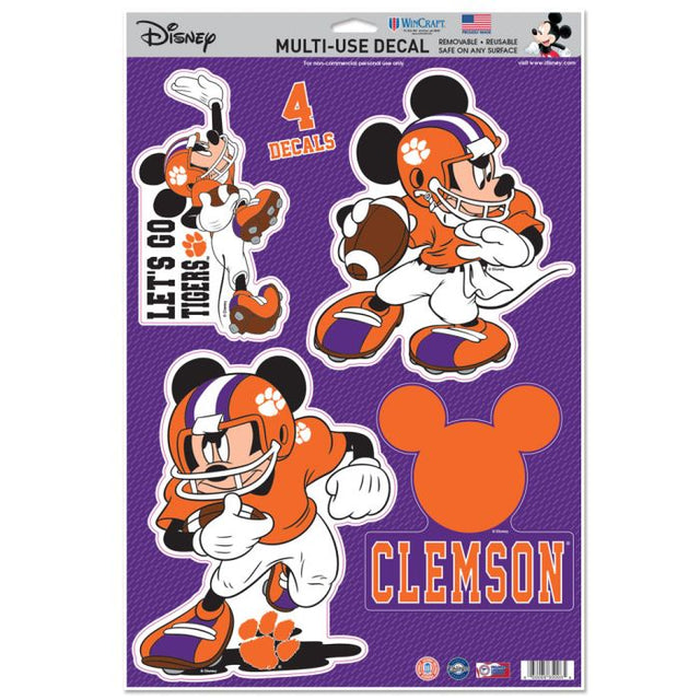 Calcomanía multiusos de fútbol americano de Mickey Mouse de Disney y Clemson Tigers, 11" x 17"