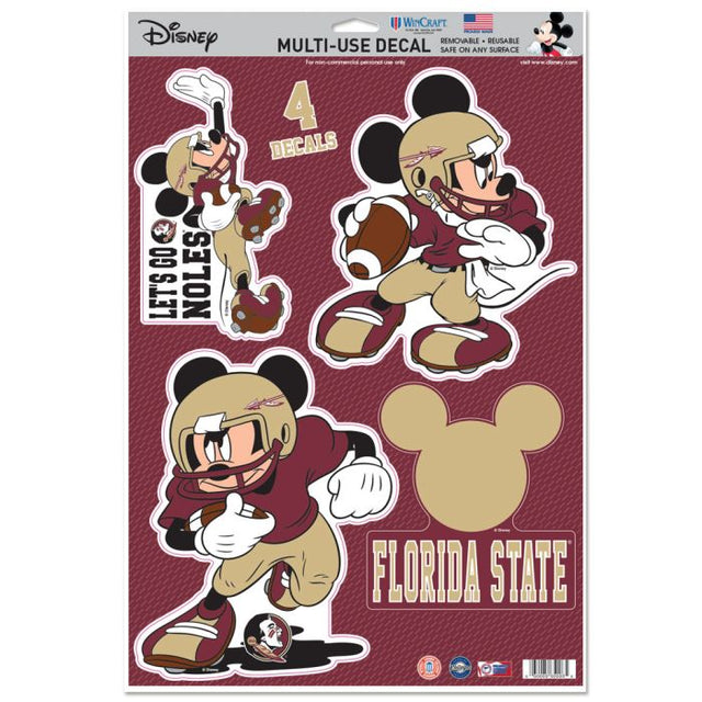 Calcomanía multiusos de fútbol americano de Mickey Mouse de Disney y Florida State Seminoles, 11" x 17"