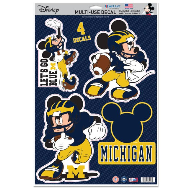 Calcomanía multiusos de fútbol americano de Mickey Mouse de Disney y Wolverines de Michigan, 11" x 17"