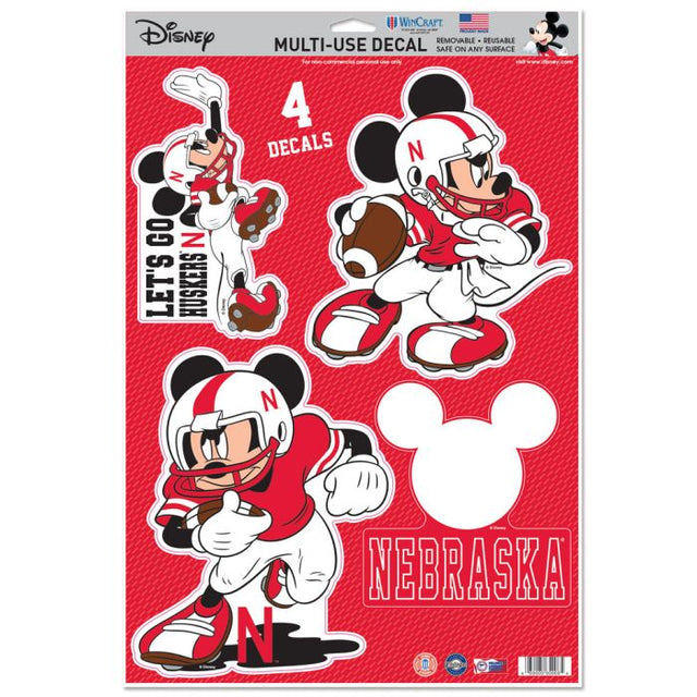 Calcomanía multiusos de fútbol americano de Mickey Mouse de Disney / Nebraska Cornhuskers, 11" x 17"