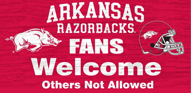 Letrero de madera de Arkansas Razorbacks: "Bienvenidos los fanáticos", 12" x 6"