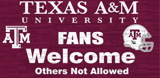 Texas A&M Aggies Wood Sign - Fans Welcome 12"x6"