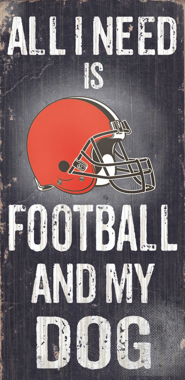 Cleveland Browns Wood Sign - Football and Dog 6"x12"