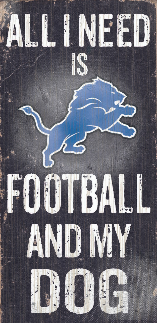 Detroit Lions Wood Sign - Football and Dog 6"x12"