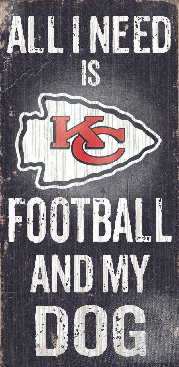 Letrero de madera de los Kansas City Chiefs: fútbol y perro, 6 x 12 pulgadas