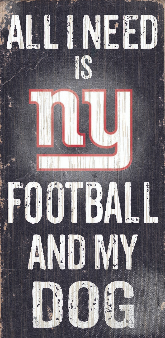 Letrero de madera de los New York Giants: fútbol y perro, 6" x 12"