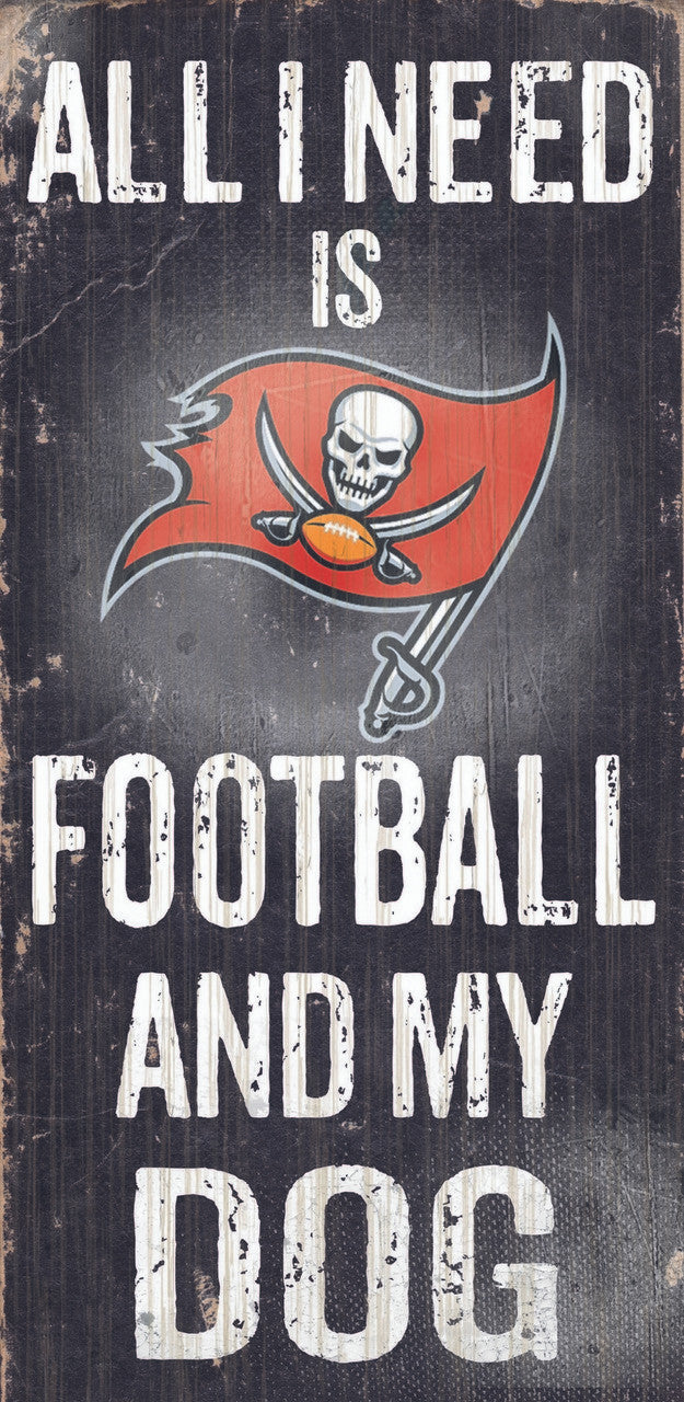 Letrero de madera de los Tampa Bay Buccaneers: fútbol y perro, 6 x 12 pulgadas