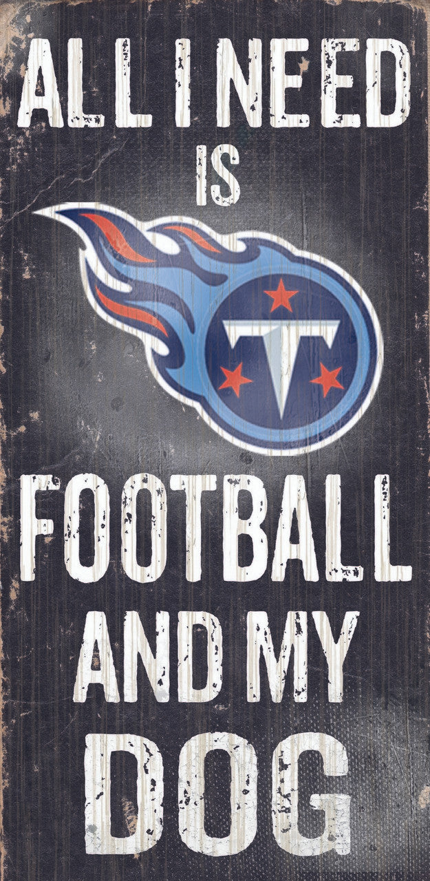 Letrero de madera de Tennessee Titans: fútbol y perro, 6 x 12 pulgadas