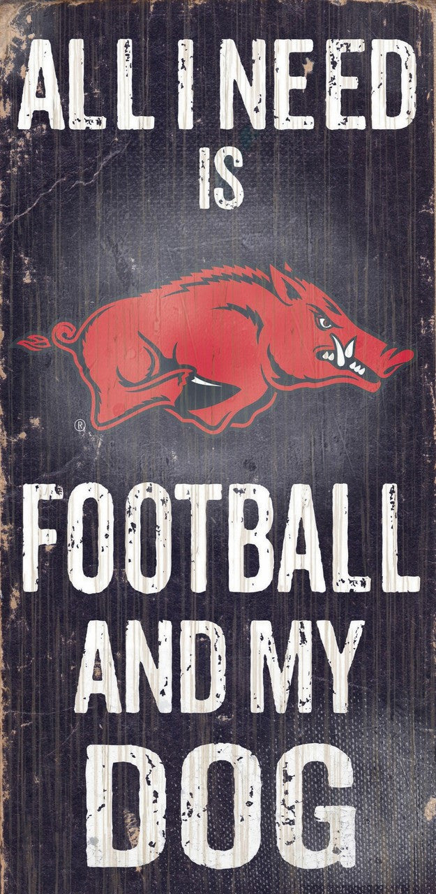 Arkansas Razorbacks Wood Sign - Football and Dog 6"x12"