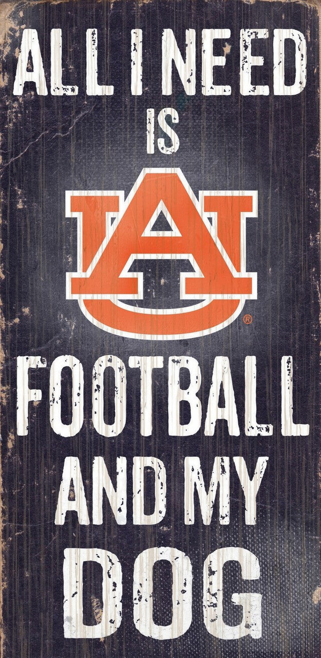 Auburn Tigers Wood Sign - Football and Dog 6"x12"