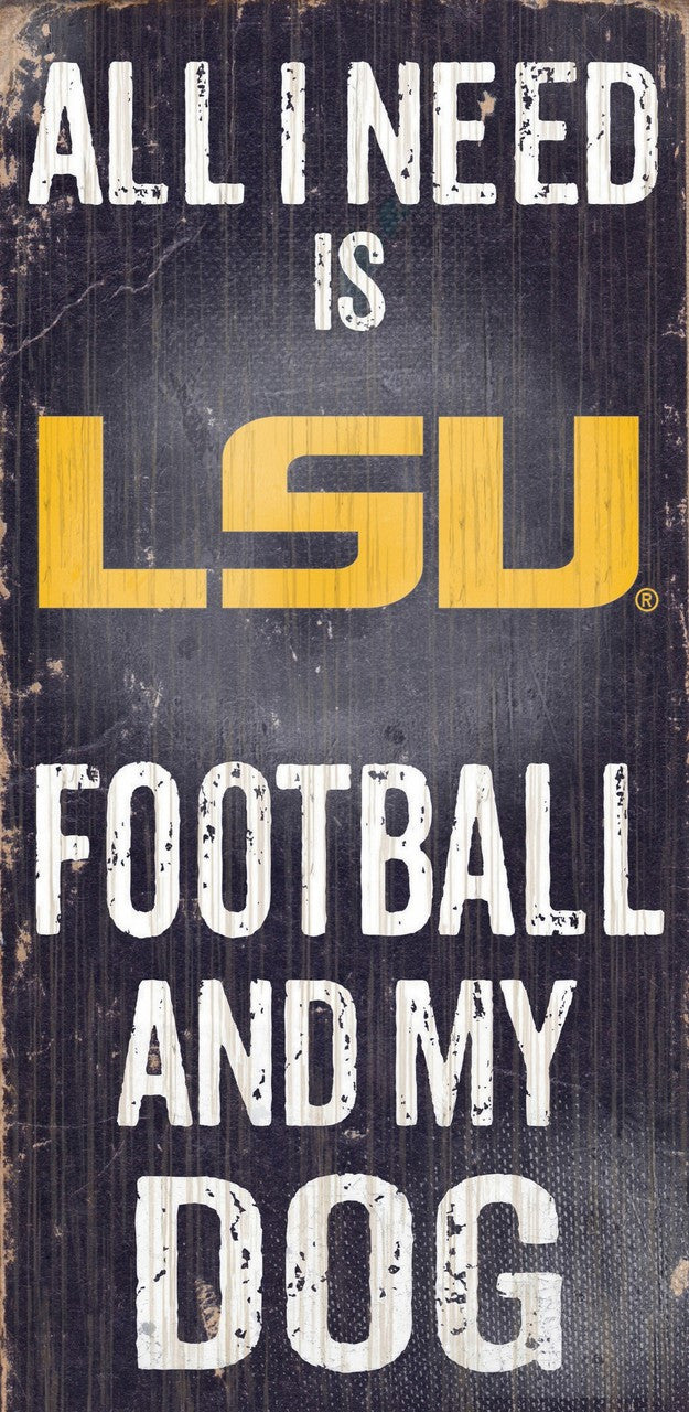 LSU Tigers Wood Sign - Football and Dog 6"x12"